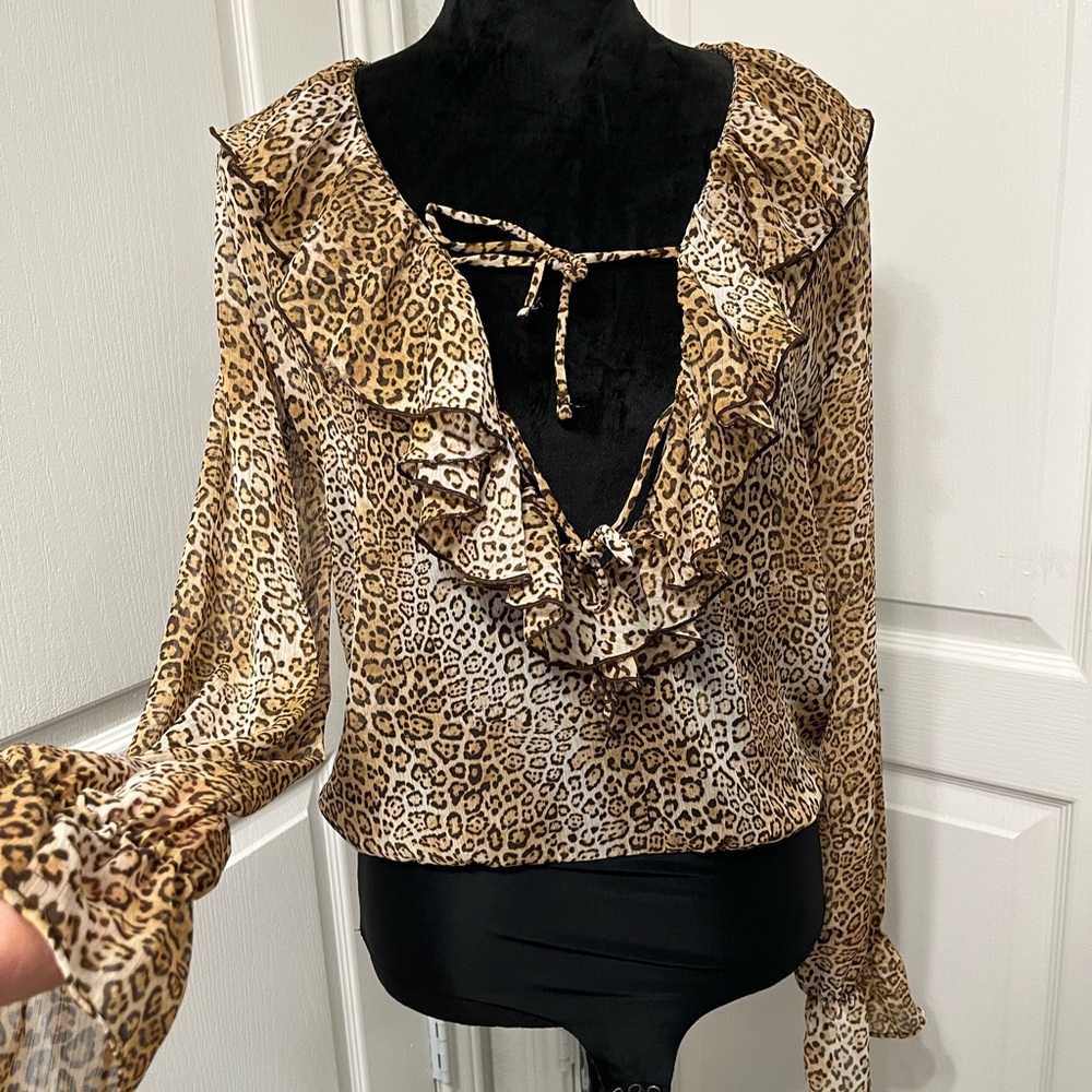ZARA leopard Print Ruffle Bodysuit